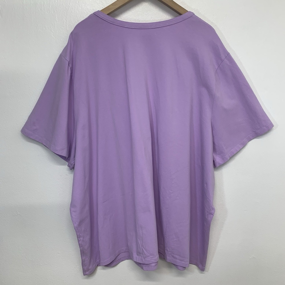 Liz & Me Short Sleeve Top Woman 5X Purple Lace Cotton Spandex Lilac Pull Over - Picture 3 of 6